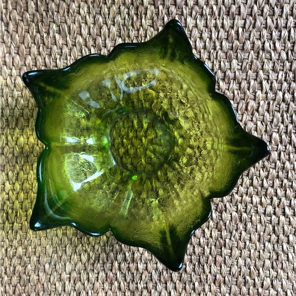 VINTAGE 1970's Avocado Green Glass Bowl - Viking Stockholm Spiked Lotus